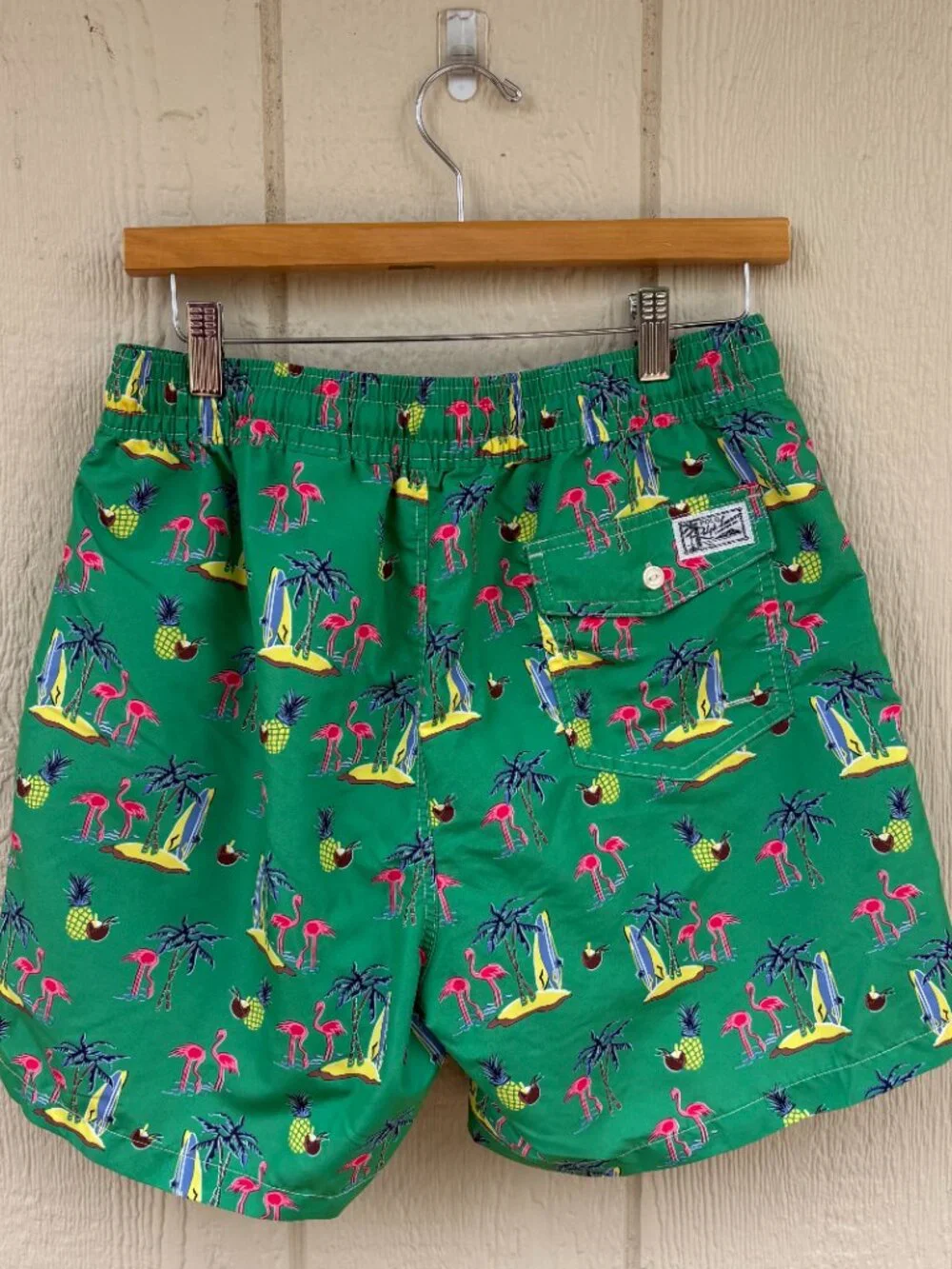 Polo Ralph Lauren Traveler Swim Trunks Men's Medium Green Flamingo Lined Summer